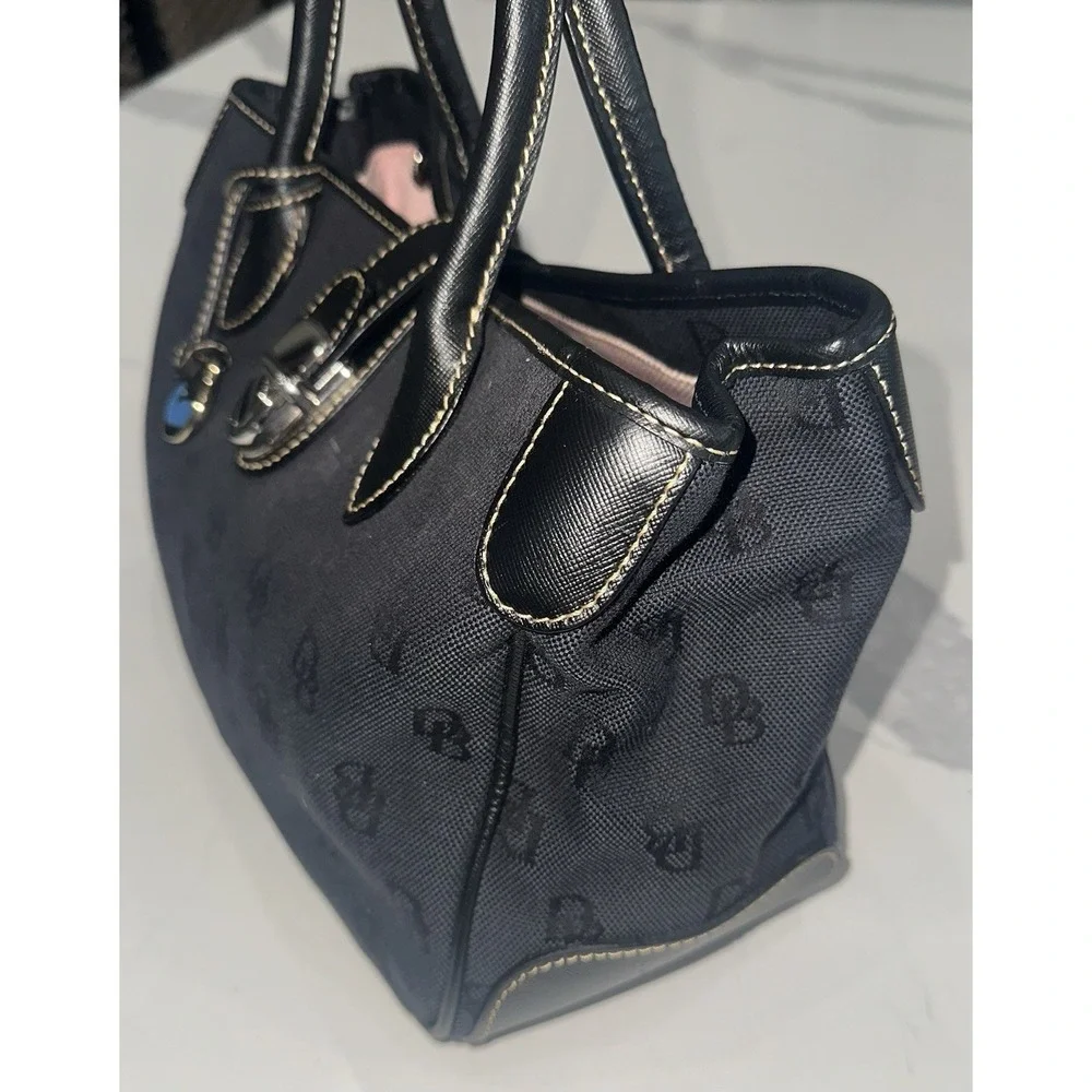 Dooney & Bourke Black SignatureCanvas Satchel Turn Lock Pink Lining Leather Trim